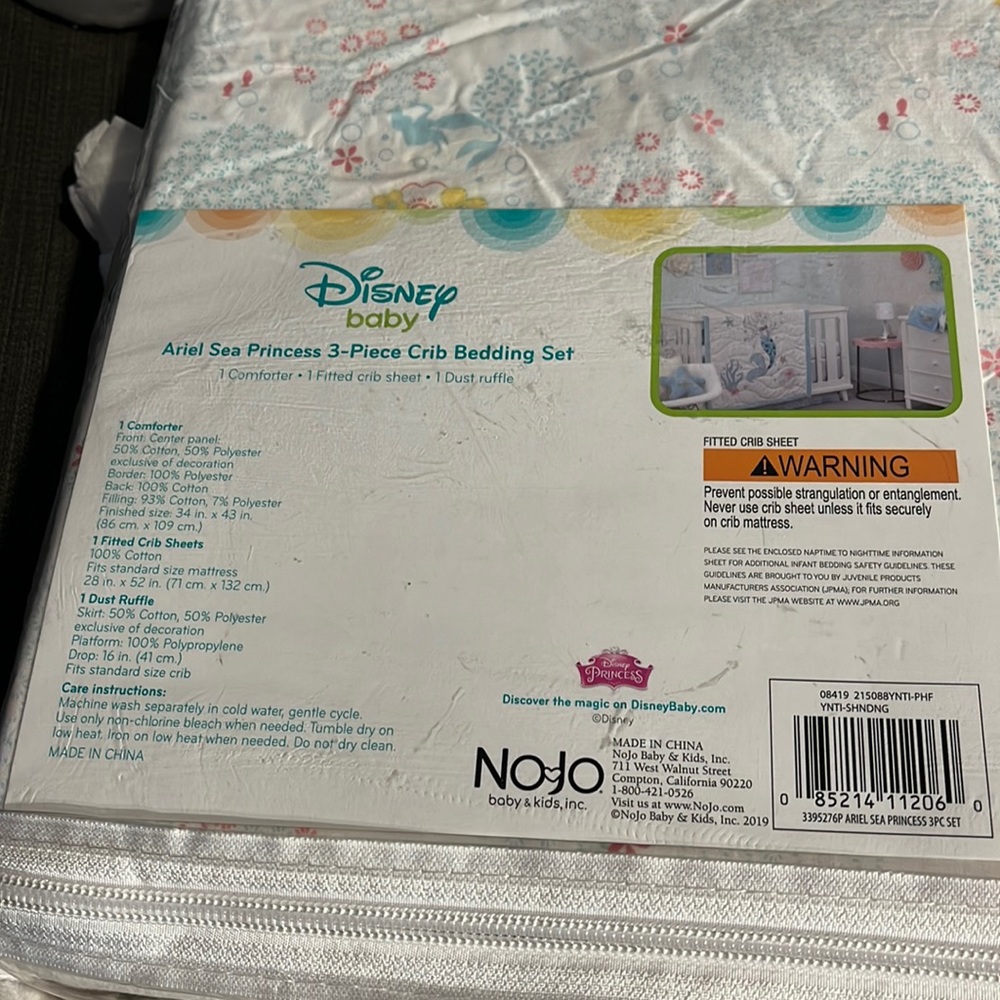 Disney baby Ariel crib bedding NWT